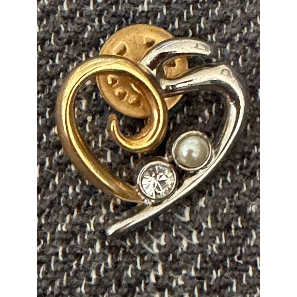 Vintage Mary kay Pin‎ / Brooch Two Tone Metal With Faux Pearl & Rhinestone